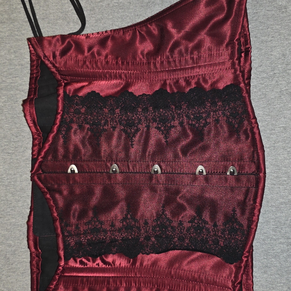 Elegant Burgundy Corset with Black Lace